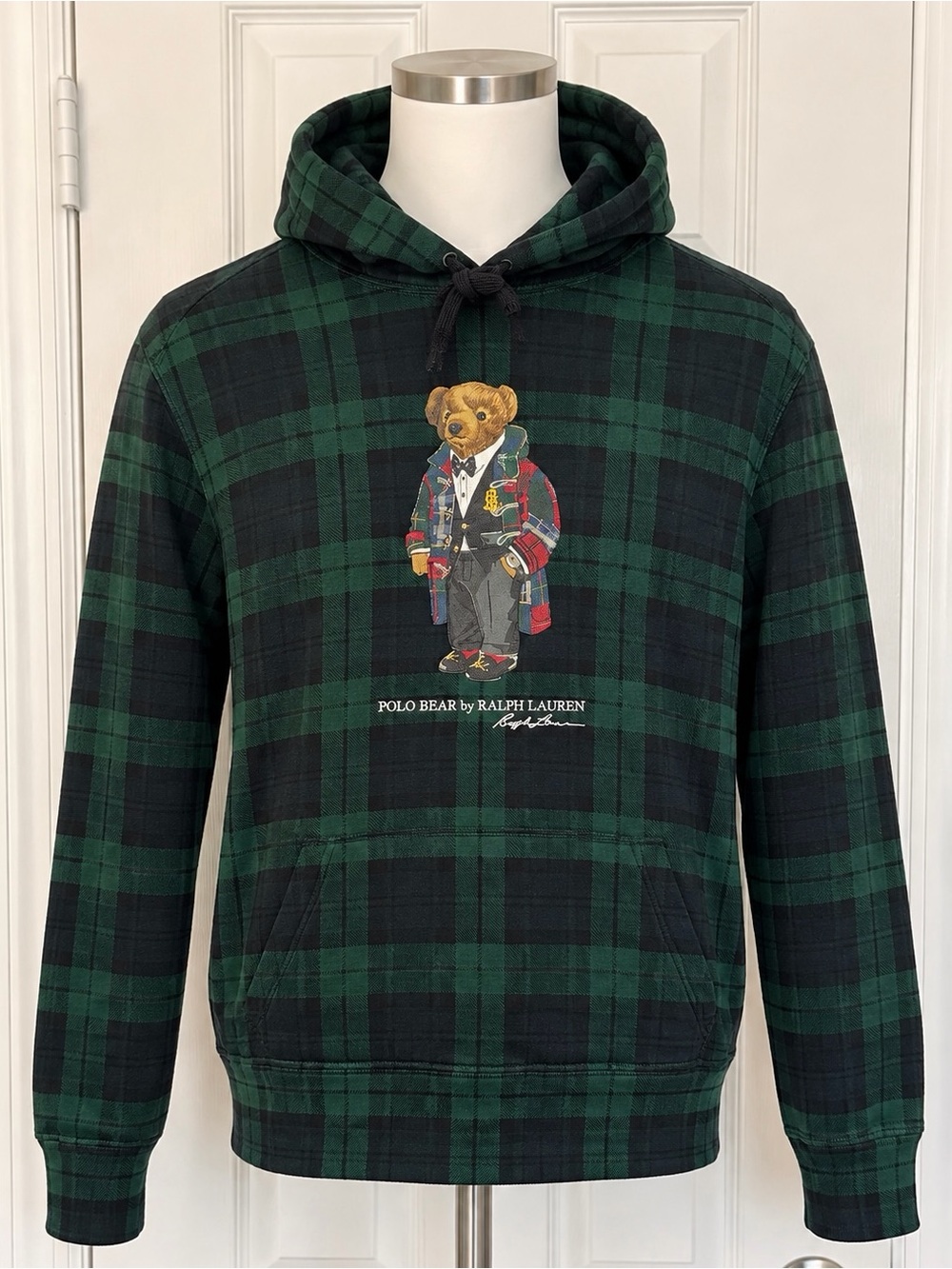 Polo Ralph Lauren Black Watch Plaid Polo Bear Hoodie Size Small